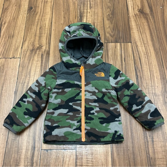 The North Face Fleece Hooded Zip Up Jacket Camo Orange Reversible 18-24 Months - Picture 1 of 10